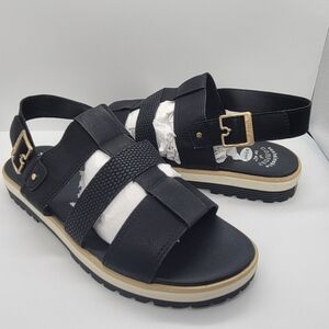 Dr Scholl's Black Fisherman Womens Sandals 7M Talk it Out Slingback Flats Buckle